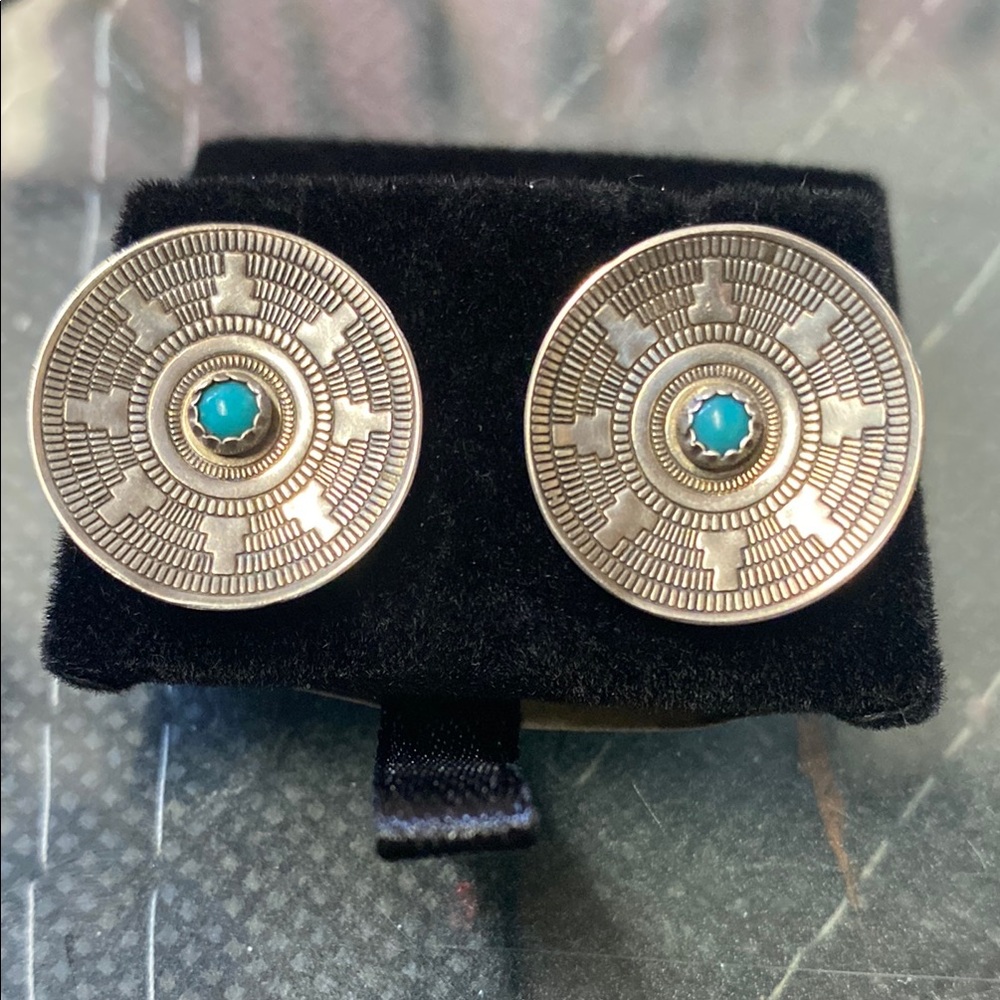 Silver and Turquoise Round Earrings